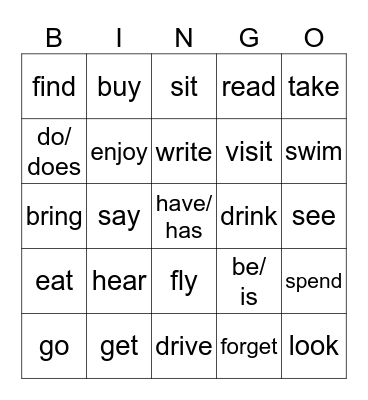 Simple Present Verbs Bingo Card