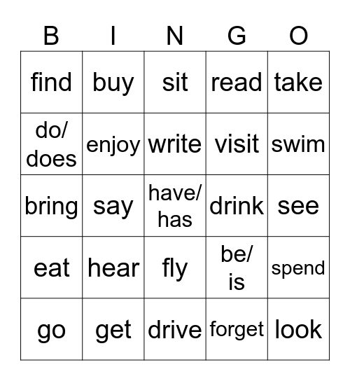 Simple Present Verbs Bingo Card