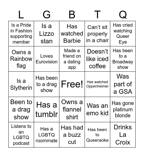 Pride Welcome Bingo! Bingo Card