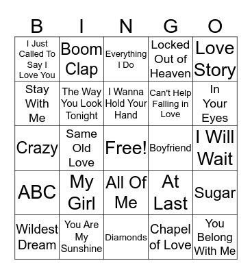 Love Song Bingo Card