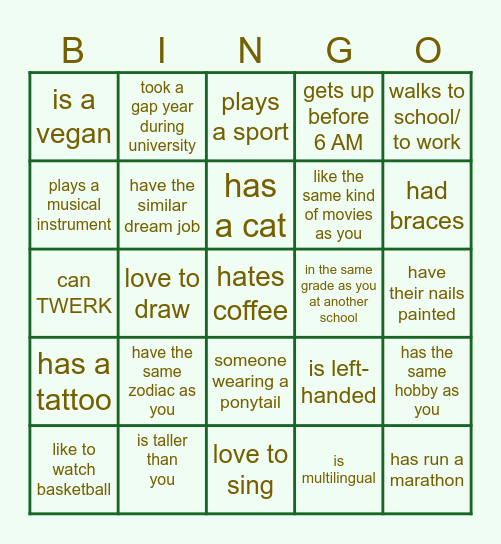 RYF Icebreaker Bingo Card