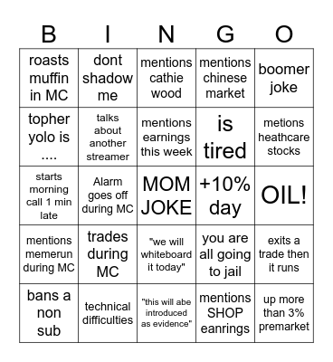 stockybingo 31 july Bingo Card