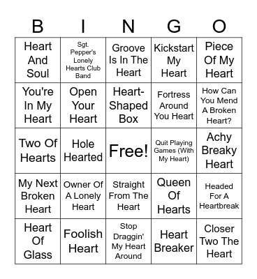 Get Your Heart On! Bingo Card