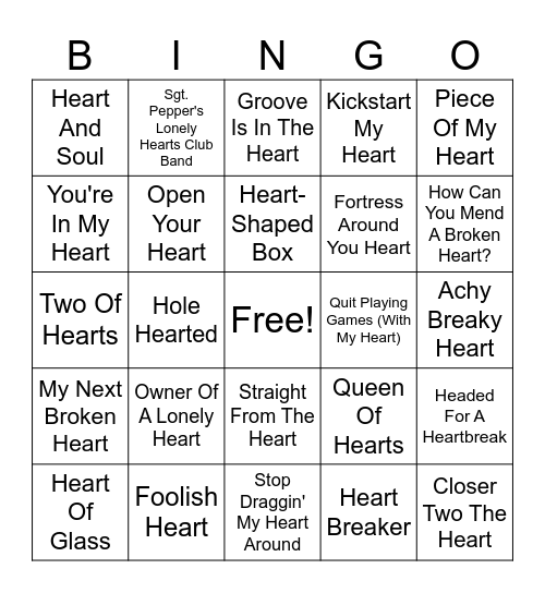 Get Your Heart On! Bingo Card