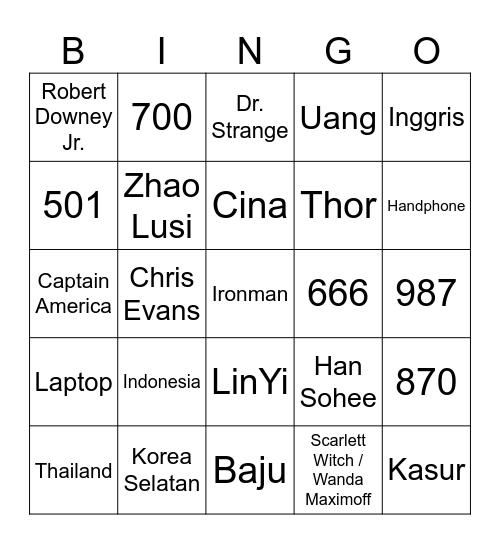 Bingo Draco Bingo Card