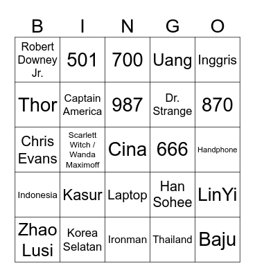 Bingo Draco Bingo Card