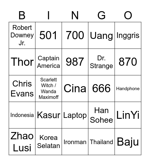 Bingo Draco Bingo Card