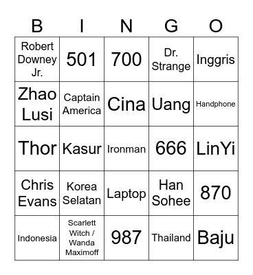 Bingo Draco Bingo Card