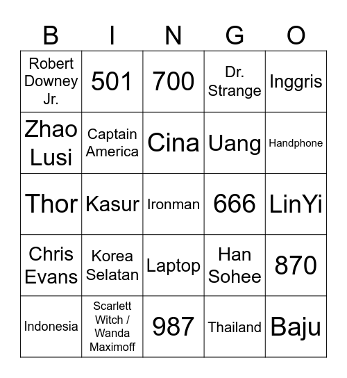 Bingo Draco Bingo Card