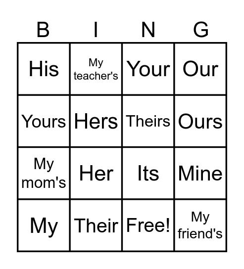 Grammar Bingo Card