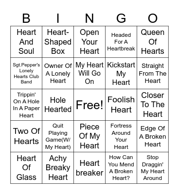 Get Your Heart On! Bingo Card