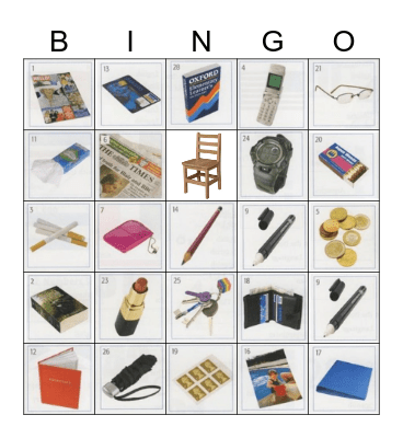 Common Objects Bingo Card