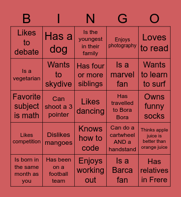 Find Someone who…(Bingo) Bingo Card
