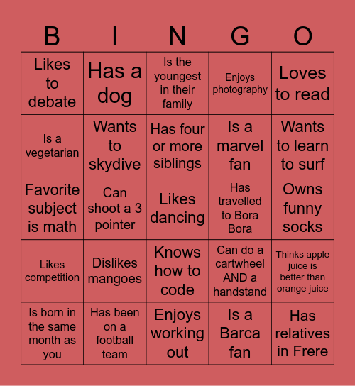 Find Someone who…(Bingo) Bingo Card