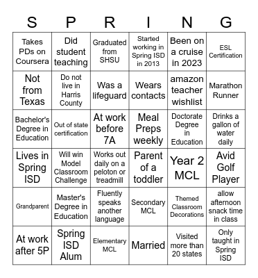 Multi-Classroom Leader Mixer Bingo Card