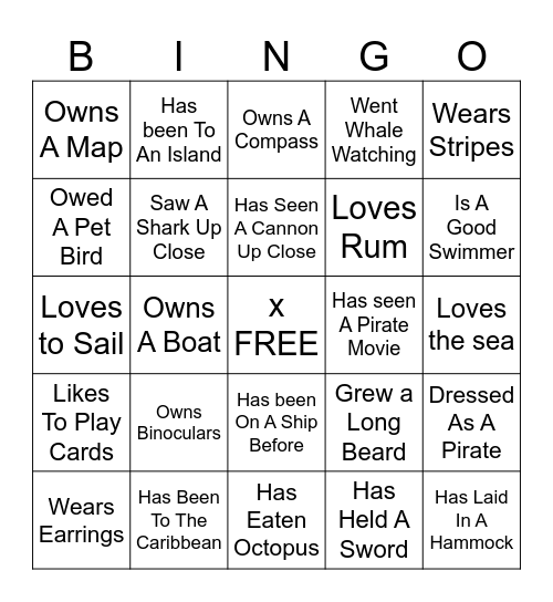 BUCCANEER Name____________________ Bingo Card
