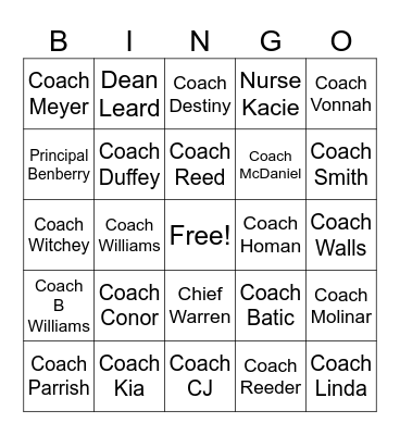 Coach Bingo Card