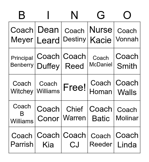 Coach Bingo Card
