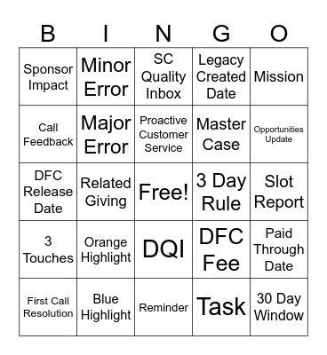 SC Quality Bingo Card