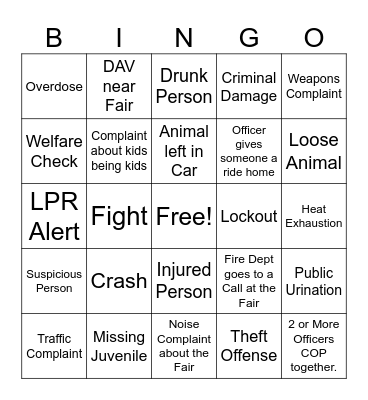 Dispatch Bingo - County Fair Edition Bingo Card