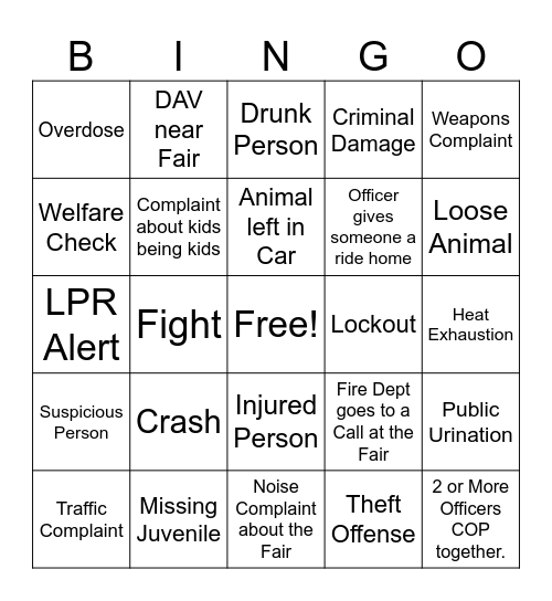 Dispatch Bingo - County Fair Edition Bingo Card