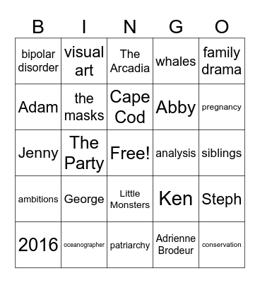 Little Monsters Bingo Card