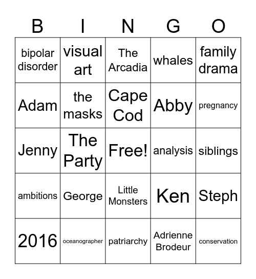 Little Monsters Bingo Card