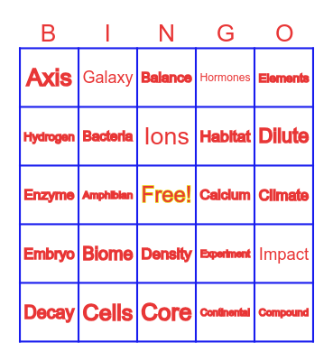 SCIENCE TERMS Bingo Card