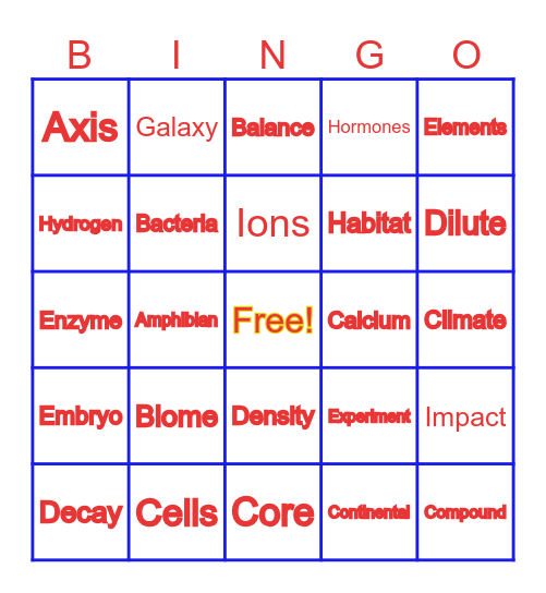 SCIENCE TERMS Bingo Card