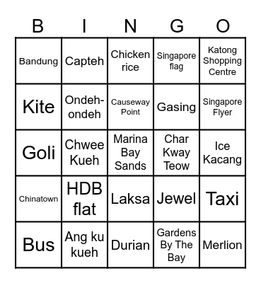Singapore Bingo Card