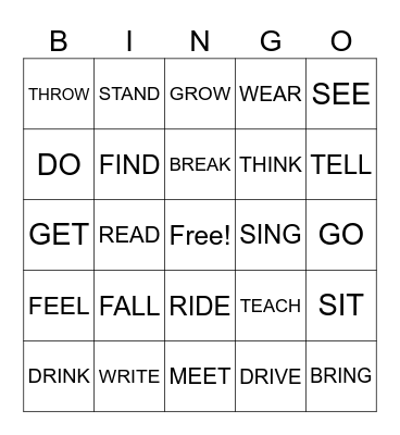 Irregular verbs Bingo Card