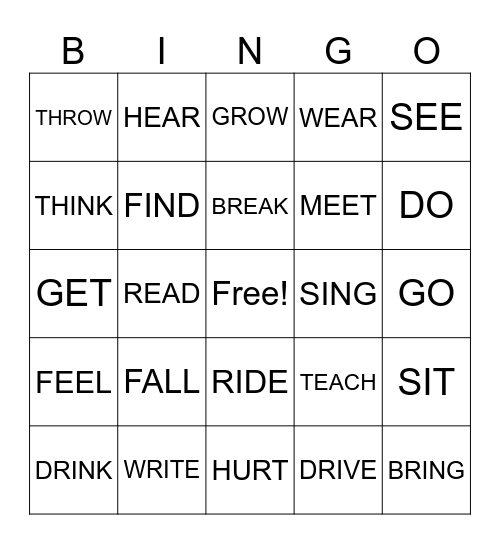 Irregular verbs Bingo Card