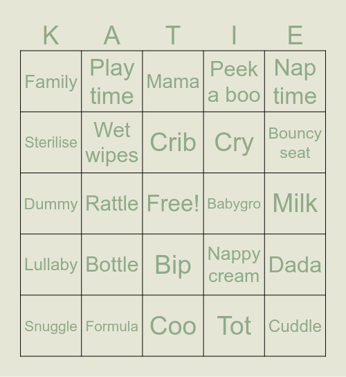 Baby Shower Bingo Card