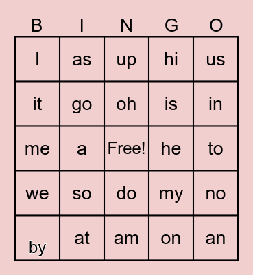 One and Two Letters Sight Words Bingo Card
