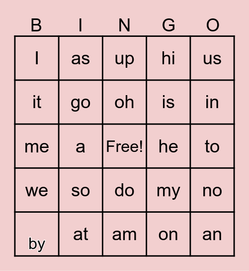 One and Two Letters Sight Words Bingo Card