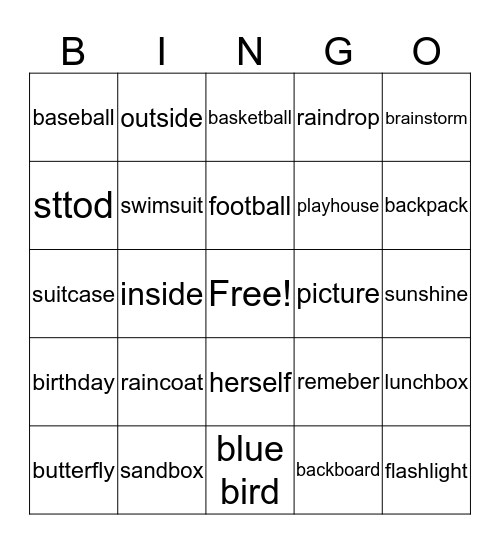 Compound Words Bingo Card