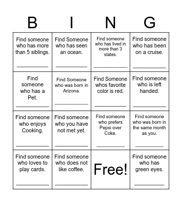 Find Someone Who? Bingo Card