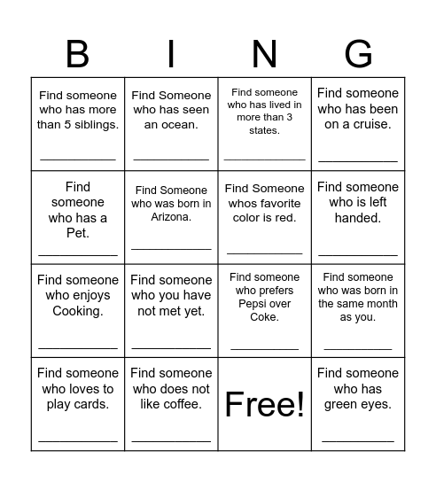 Find Someone Who? Bingo Card