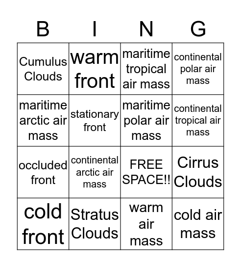 Weather Bingo by Hannah Fanning Bingo Card