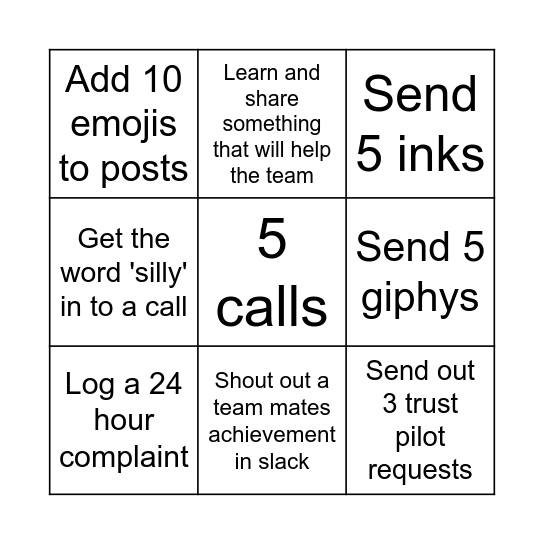 Team Quirky Bingo Card