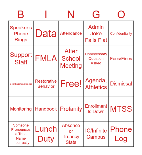 Creekside 1 Bingo Card