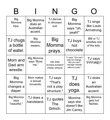 Parent Bingo Card