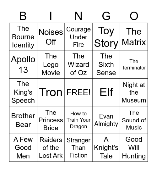 Movies Bingo Card