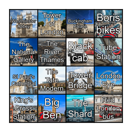 Tour of London Bingo Card