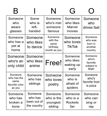 Human Bingo Card