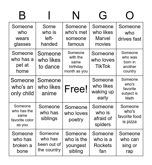 Human Bingo Card