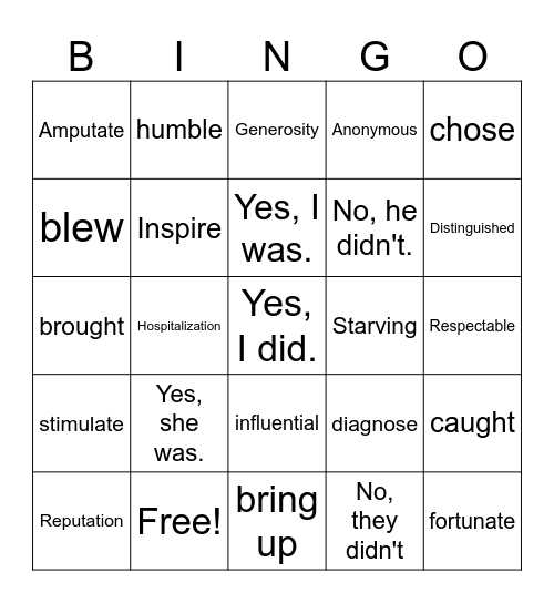 Unit 1. Review Bingo Card