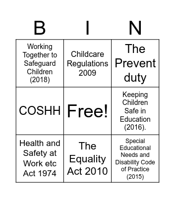 Legislation Bingo Card