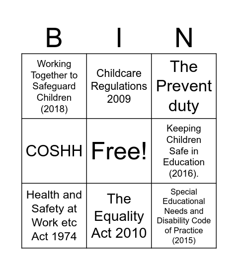 Legislation Bingo Card