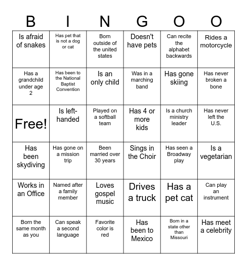 NSM Get to know you Bingo Card